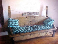Driftwood bench from old canoe.